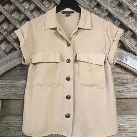 Short Sleeve Beige Summer Blouse Seen with my wide... - Depop