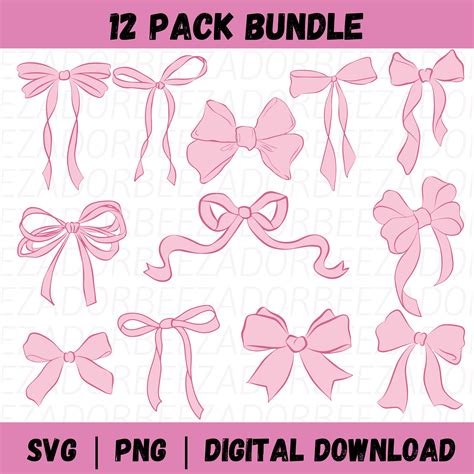 Pink Coquette Bow Clipart: Hand-drawn Ribbon SVG PNG Bundle (digital Download) - Etsy