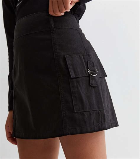 Girls Black Cotton Buckle Cargo Mini Skirt | New Look