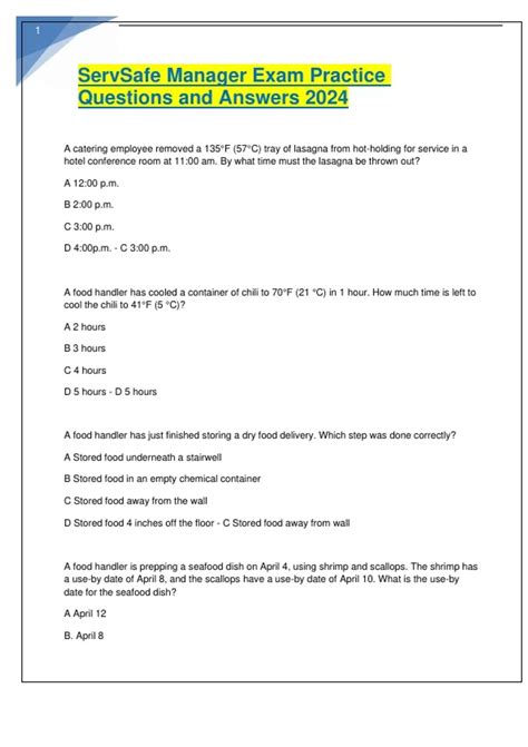 ServSafe Manager Exam Practice Questions and Answers 2024. - ServSafe ...