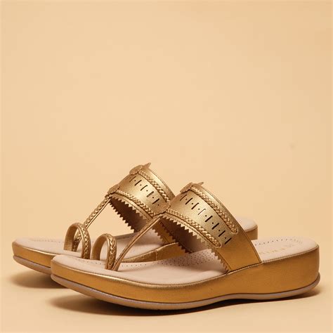Buy Antique & Gold Avianna Kolhapuri Flatforms With TPR Sole | Eridani