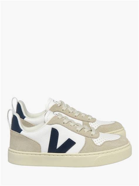 VEJA Kids' V-10 Leather Trainers, White/Almond