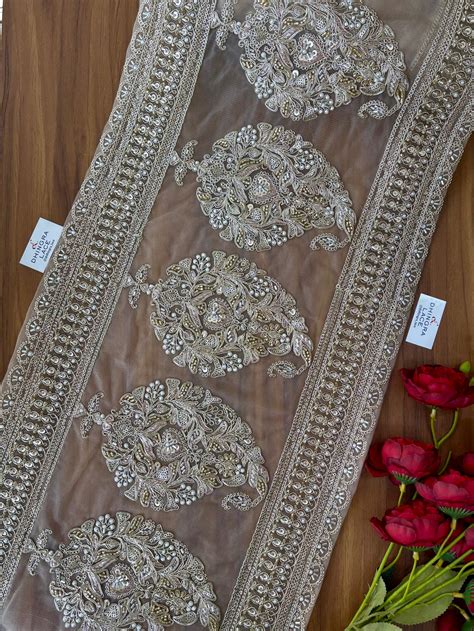 Beautiful Net Based Sequence And Cutpipe Work 13 Inches Broad Border G ...