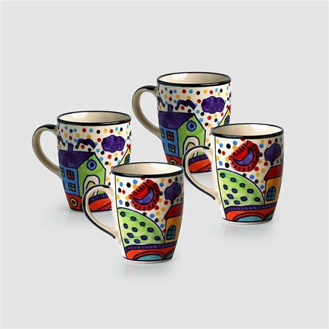 Buy ExclusiveLane Ceramic Coffee Mugs Set of 4 | 'The Hut Jumbo Cuppas ...