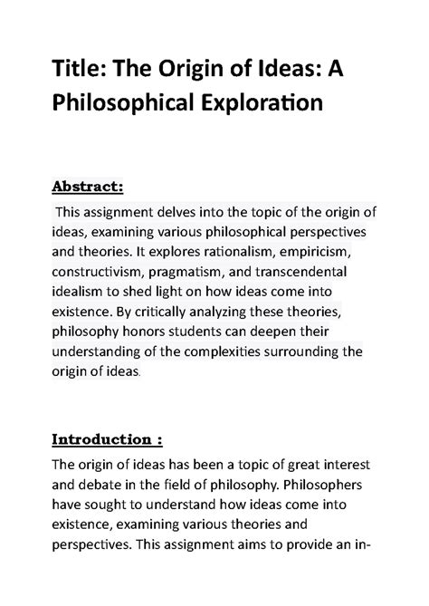 The Origin of Ideas: An In-Depth Study in Philosophy (PHIL101) - Studocu