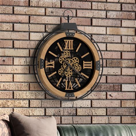 Driini 24 Inch Large Rustic Farmhouse Gear Clock With Moving ...