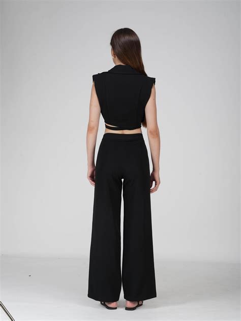 Black Overlap Crop Blazer Set - Lucid Set (Onyx)