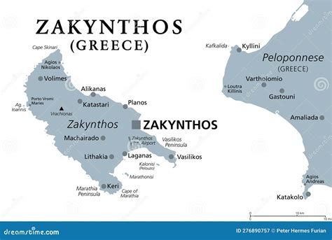Zakynthos Zykinthos O Zante Isola Greca Mappa Politica Grigia Illustrazione Vettoriale ...