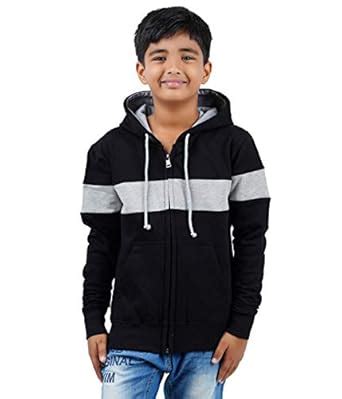 CHECKERSBAY Multi Coloured Hooded Solid Boys Sweatshirt (Black, 9-10 ...