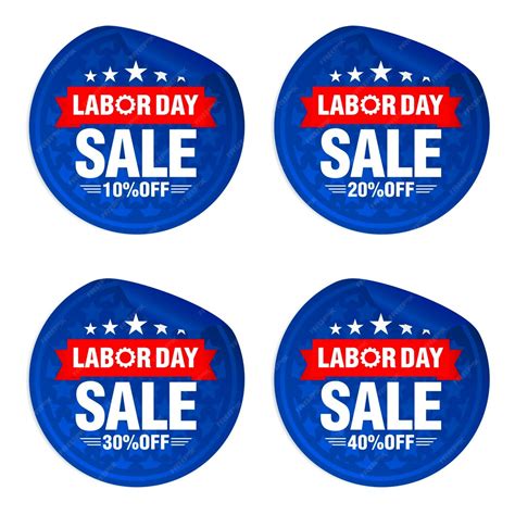 Premium Vector | Labor day sale blue stickers set with red ribbon sale ...