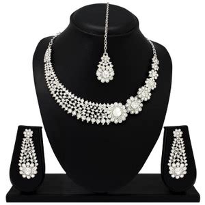 Atasi International Alloy Rhodium Silver, White Jewellery Set Price in ...