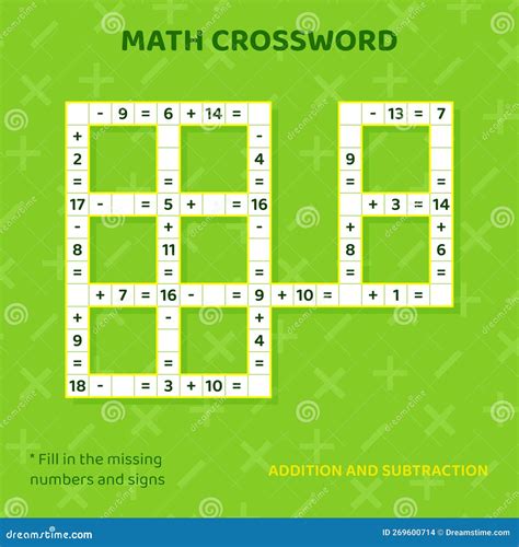 Math Crossword Puzzle for Children. Addition and Subtraction. Stock Vector - Illustration of ...