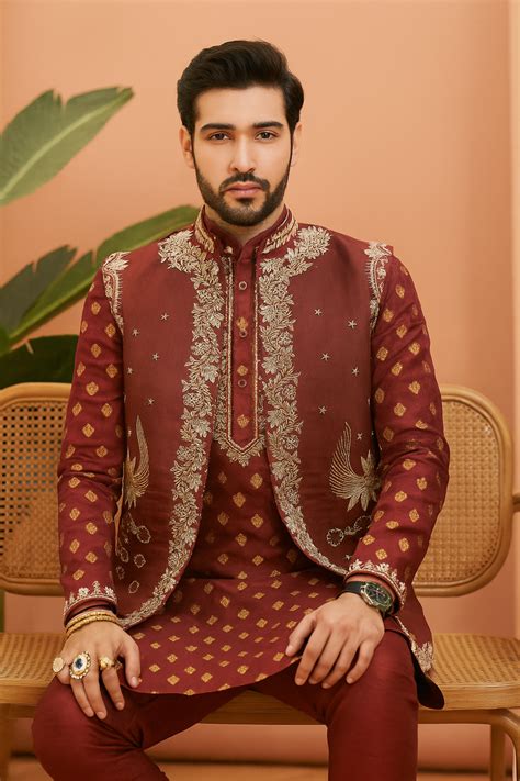 Wedding Special Handcrafted Silk Waistcoat Set with Detailed Embroider ...
