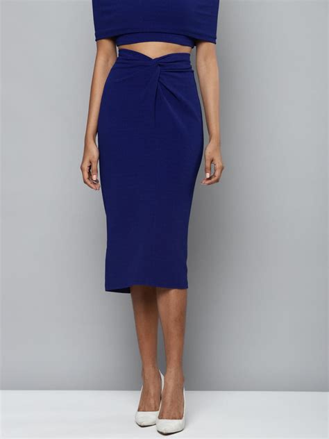 Buy Royal Blue Twisted Midi Skirt Online At Best Price - Sassafras.in