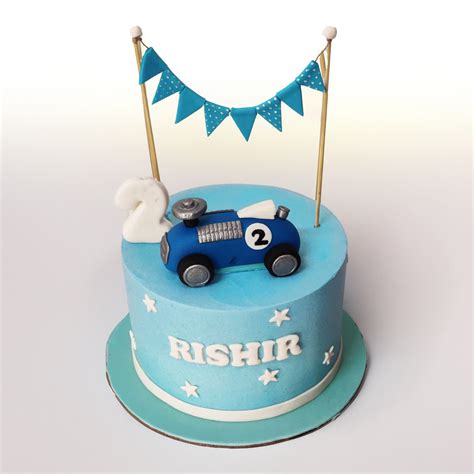 Cute Blue Car Cake – Vegan Race-Themed Birthday Cake – Crave by Leena