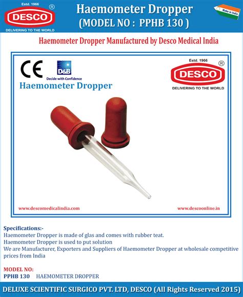 Haemometer Dropper | Pathology Lab Product | Manufacturer, Supplier | DESCO