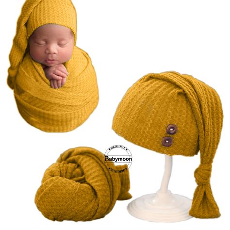 Babymoon Non Stretchable Baby Wrap & Knotty Cap New Born Photography P ...
