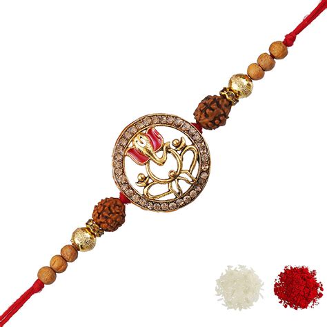 eCraftIndia Lord Ganesha with Rudraksha Religious Designer Rakhi with