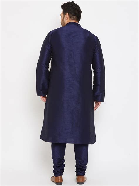 Plus Men's Kurta Pyjama Silk in Navy Blue | VASTRAMAY – vastramay