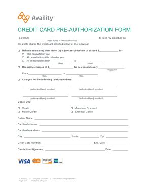 Patient Payments Credit Card Pre-Authorization Form - Availity - Fill ...