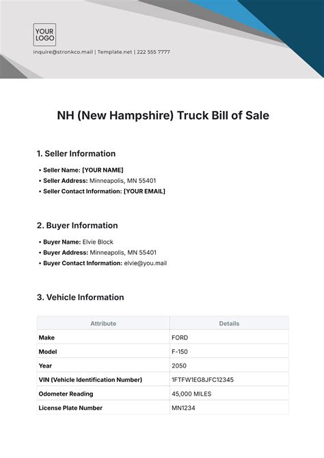 Nh Bill Of Sale Template