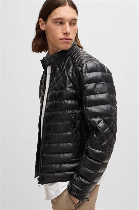 BOSS - Nappa leather jacket with stand collar - Black