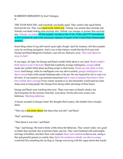 Short Summary Of Harrison Bergeron at Laura Livingstone-learmonth blog