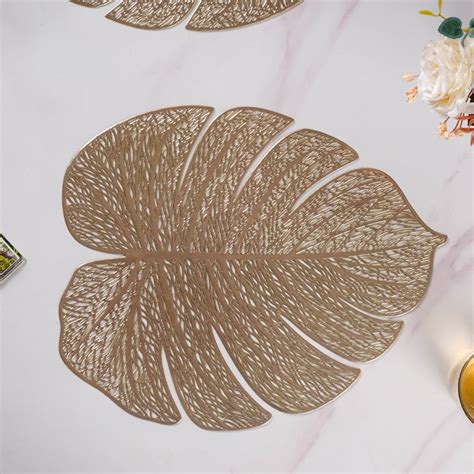 Taro Leaves Placemat Set of 6 Gold 15x12 Inch