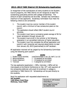 2003 2004 TASC District III Scholarship Application - TASC District 3 ...