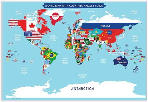 World Map Poster with Countries FLAGS For Kids (Small size13x19 World ...