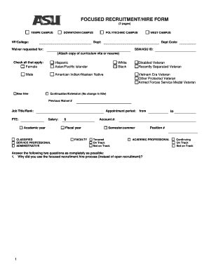 FOCUSED RECRUITMENT/HIRE FORM Purpose To Summarize ... - Fill and Sign ...