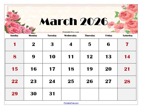 Blank March 2026 Calendar Printable PDF Templates