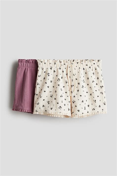2-pack pull-on jersey shorts - Natural white/Mauve - Kids | H&M IN