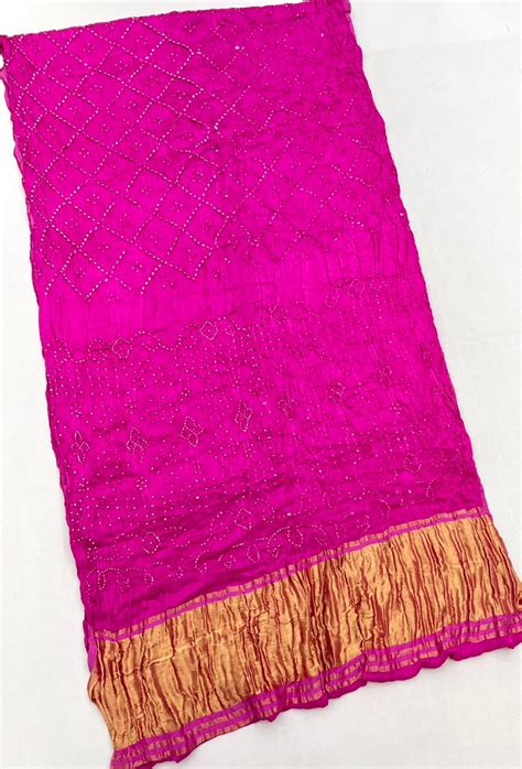 Dark Hot Pink Pure Bandhni Zari Pallu Modal Soft Silk Saree With Blous ...