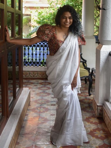 Transparent Cotton Off White Saree|Off White Mul Saree|Suta