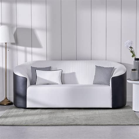 Buy Charlie Faux Leather 3-Seater Sofa with Cushions - Black and White ...