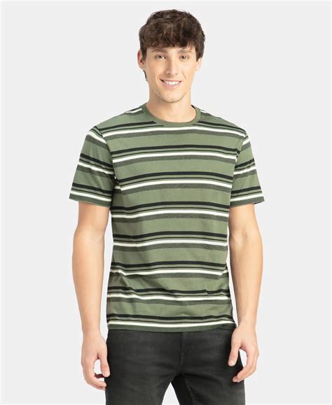 Buy Super Combed Cotton Rich Striped Round Neck Half Sleeve T-Shirt ...