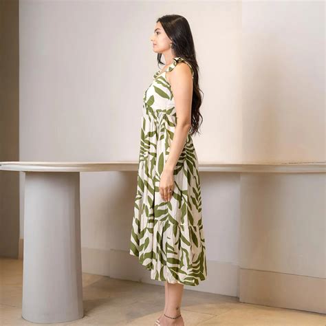 Leafy High-Low - A-Line Midi Dress for Women | Summer & Beach Wear