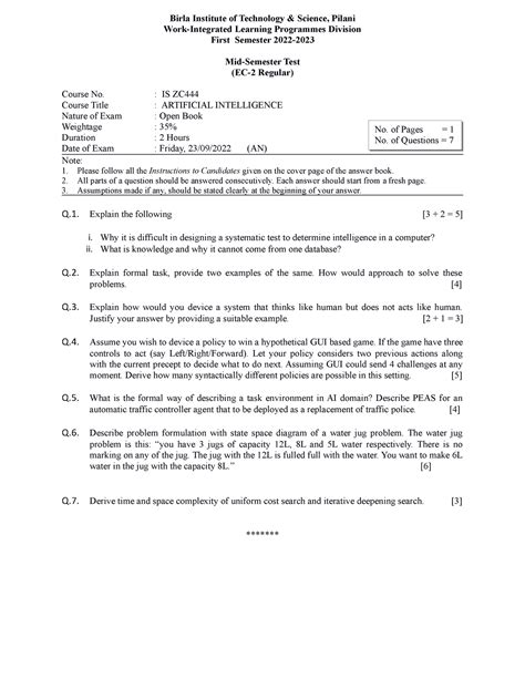 IS ZC444 EC-2R First SEM 2022-2023 - Birla Institute of Technology ...