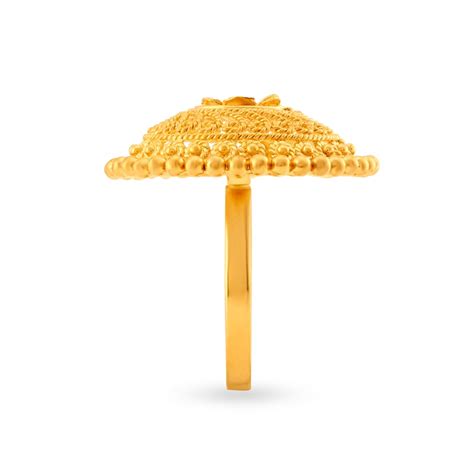 Floral Gold Finger Ring with Jali Work