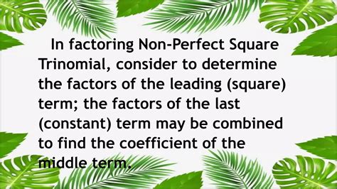 Fatoring Non Perfect Square Trinomial | PPTX