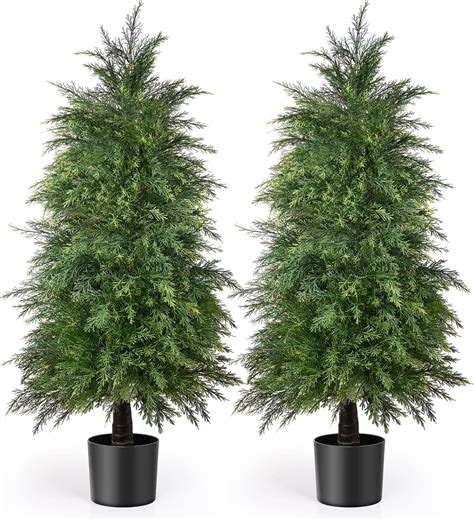 Amazon.com - YEMMEN 2 Pack 4ft Artificial Cedar Topiary Trees, Outdoor ...