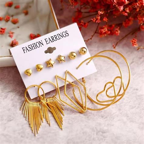 Buy Niska Golden Stylized Ensemble: Pack Of 6 Earring Online