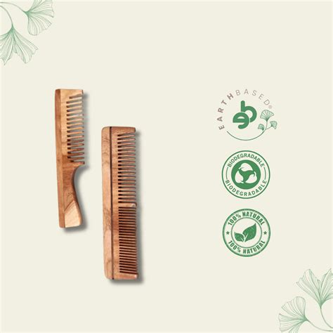 Green Foot Print Neem Wood Combs-Handle and Dual teeth (pack of 2 ...