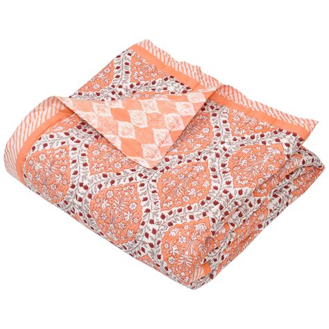 Cotton Single Size Quilt Hand Block Print for Light Winters (150x225 c ...