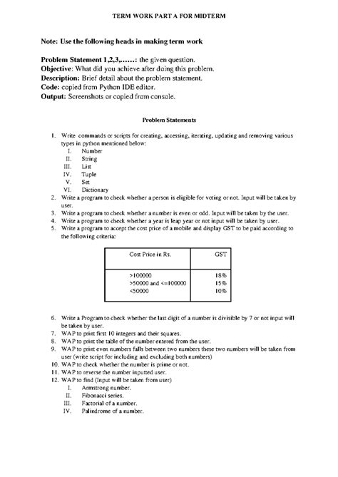 Termworkpython PART A - this is a must do python termwork. - TERM WORK ...