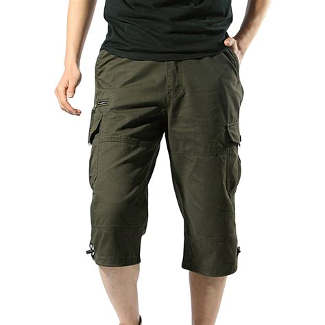 ZVNAΖH Mens 3/4 Long Cargo Shorts Loose Fit Elastic Work Capri Shorts ...