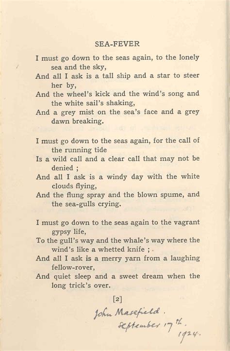 Sea Fever by John Masefield: 'I must go down to the seas again ...