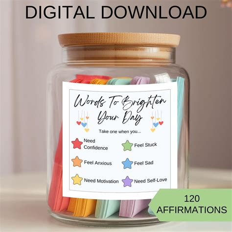 Daily Affirmations Jar, DIY Printable, Positive Quotes for Self-care, Uplifting Gift for Women ...