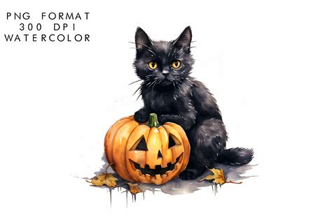 Watercolor Black Cats Pumpkin Clipart Graphic by WatercolorByKr ...
